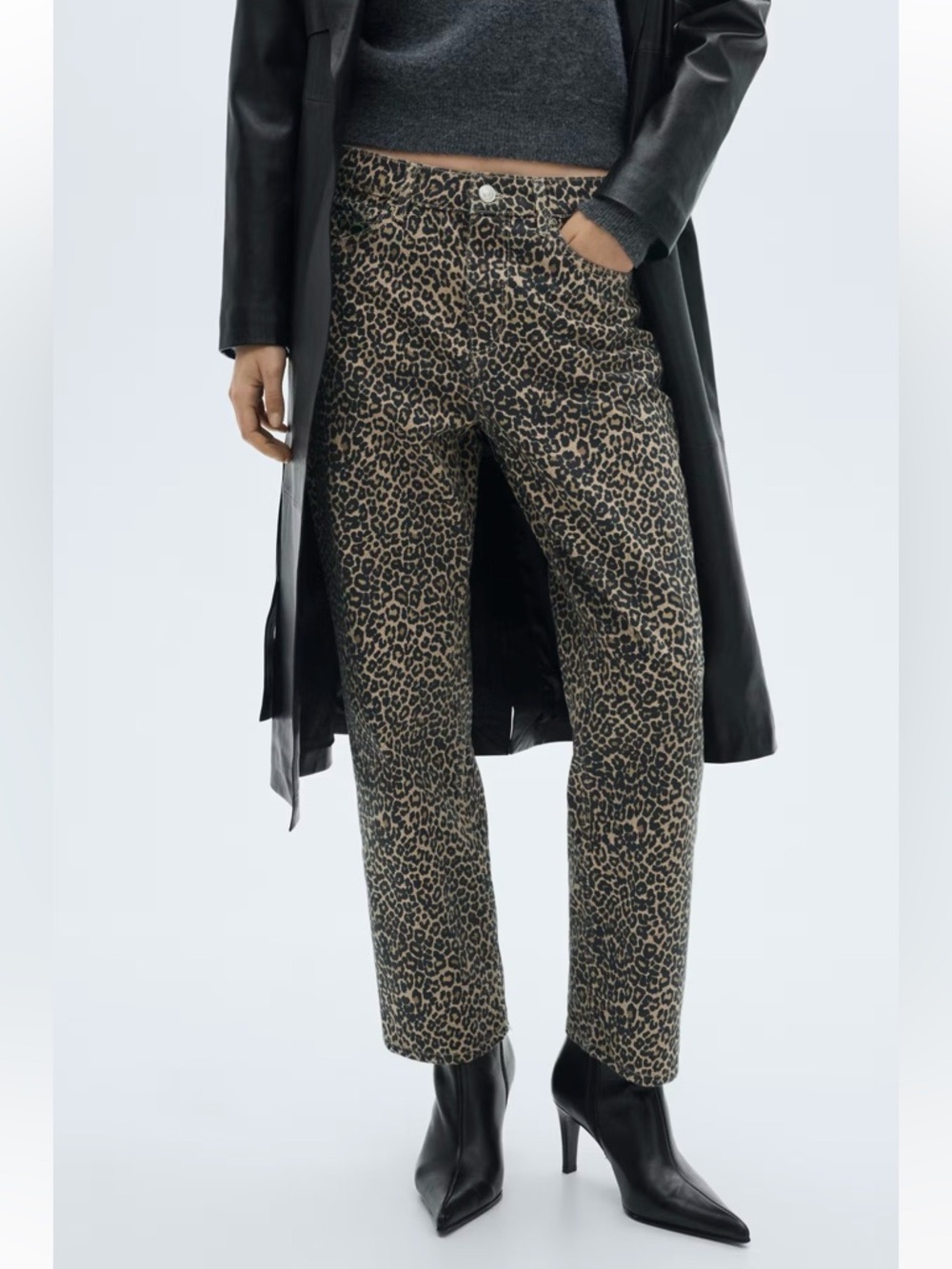 Mango Leopard Print Straight Leg Jeans - Brown/Black